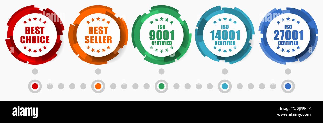 Beste Wahl, Bestseller und iso-Vektor-Icon-Set, bunte Infografik Vorlage, flaches Design runde Business-Tasten Stock Vektor