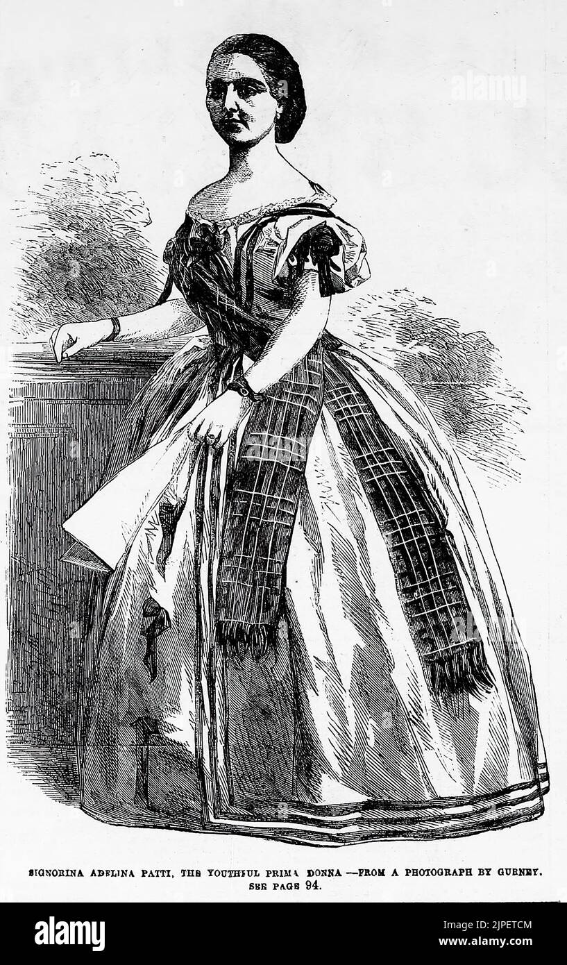 Porträt von Signorina Adelina Patti, der jungen Prima Donna (1860). 19.. Jahrhundert Illustration aus Frank Leslie's Illustrated Newspaper Stockfoto