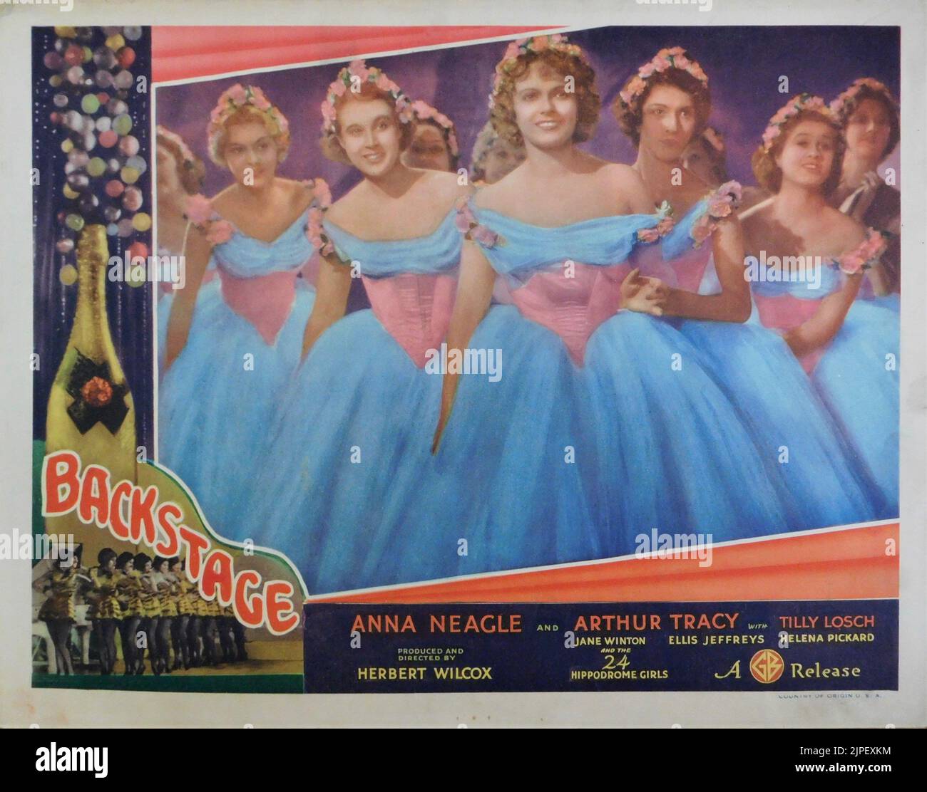 Originalveröffentlichung US Lobby Card for ANNA NEAGLE (Mitte) with other Chorus Girls in LIMELIGHT (UK) / BACKSTAGE (US) 1937 Regisseur HERBERT WILCOX Kinematografie Freddie Young Herbert Wilcox Productions / Gaumont British Picture Corporation of America (in den USA) Stockfoto