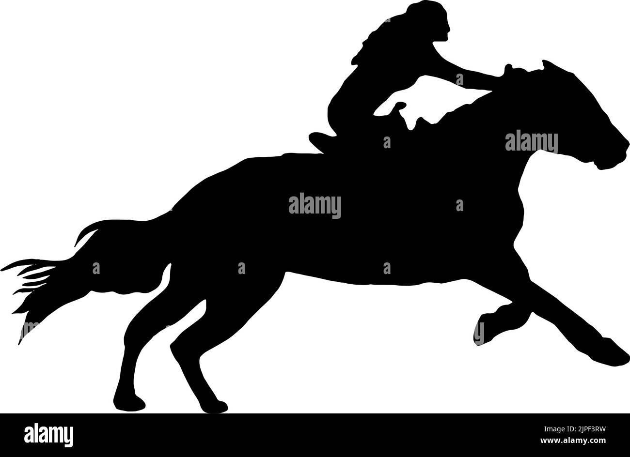 Silhouette einer Frau auf dem Pferd galoppieren Stock Vektor