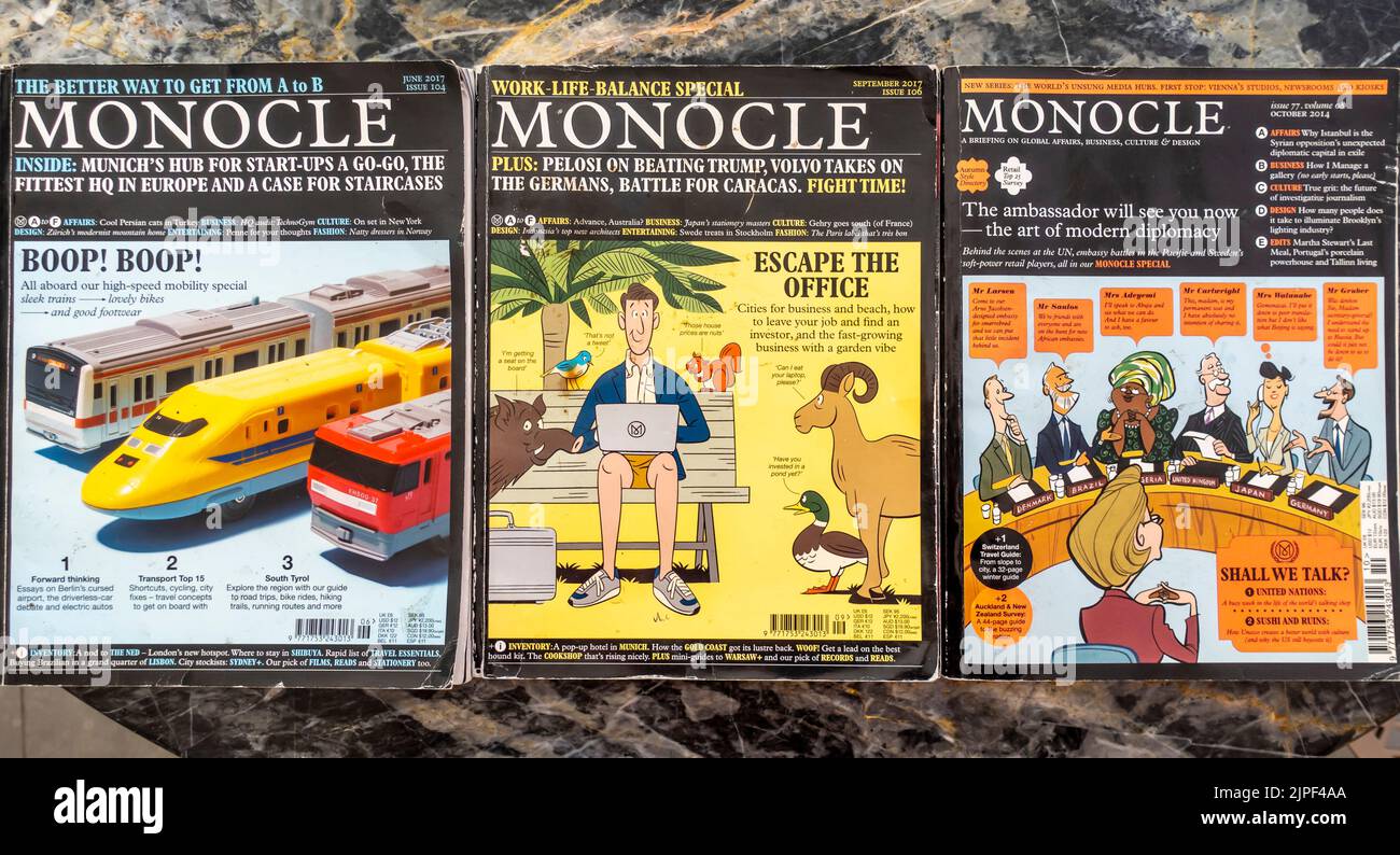 Monocle Magazine covers, 2017, 2014 Ausgaben Stockfoto