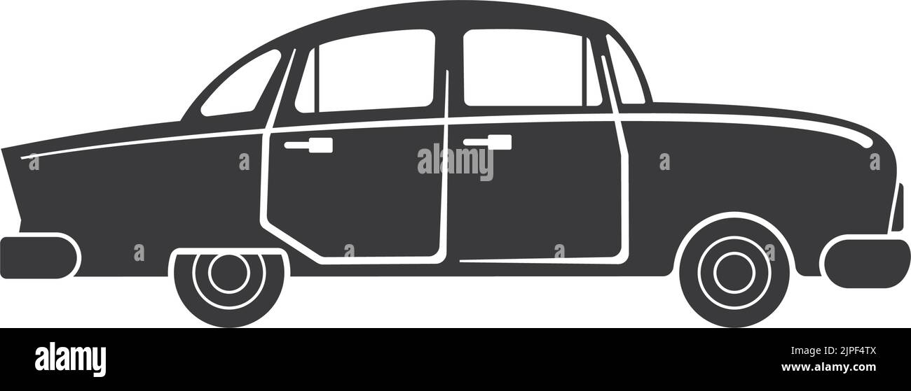 Retro Coupé Fahrzeug isoliert Oldtimer-Symbol. Vector altes Automobil, Seitenansicht Stock Vektor