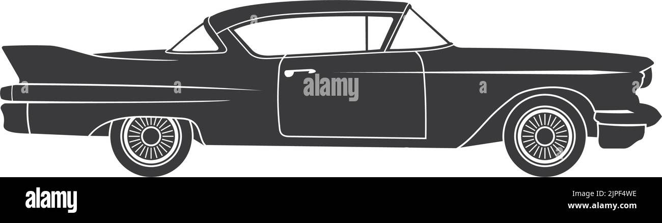 Retro Coupé Fahrzeug isoliert Oldtimer-Symbol. Vector altes Automobil, Seitenansicht Stock Vektor
