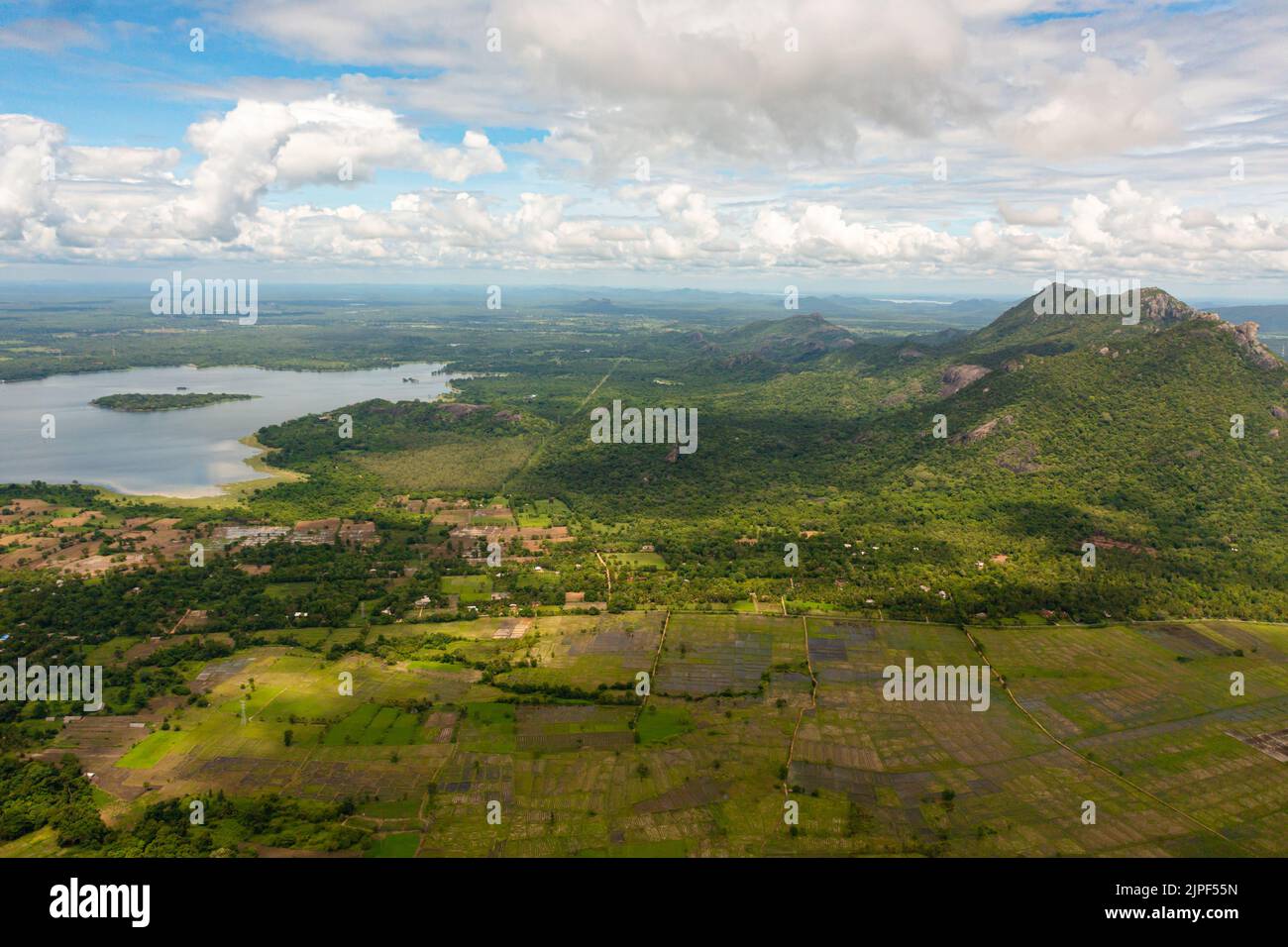 Landwirtschaftliche Nutzflächen und landwirtschaftliche Nutzflächen mit Feldfrüchten in der Bergregion. Sri Lanka. Stockfoto