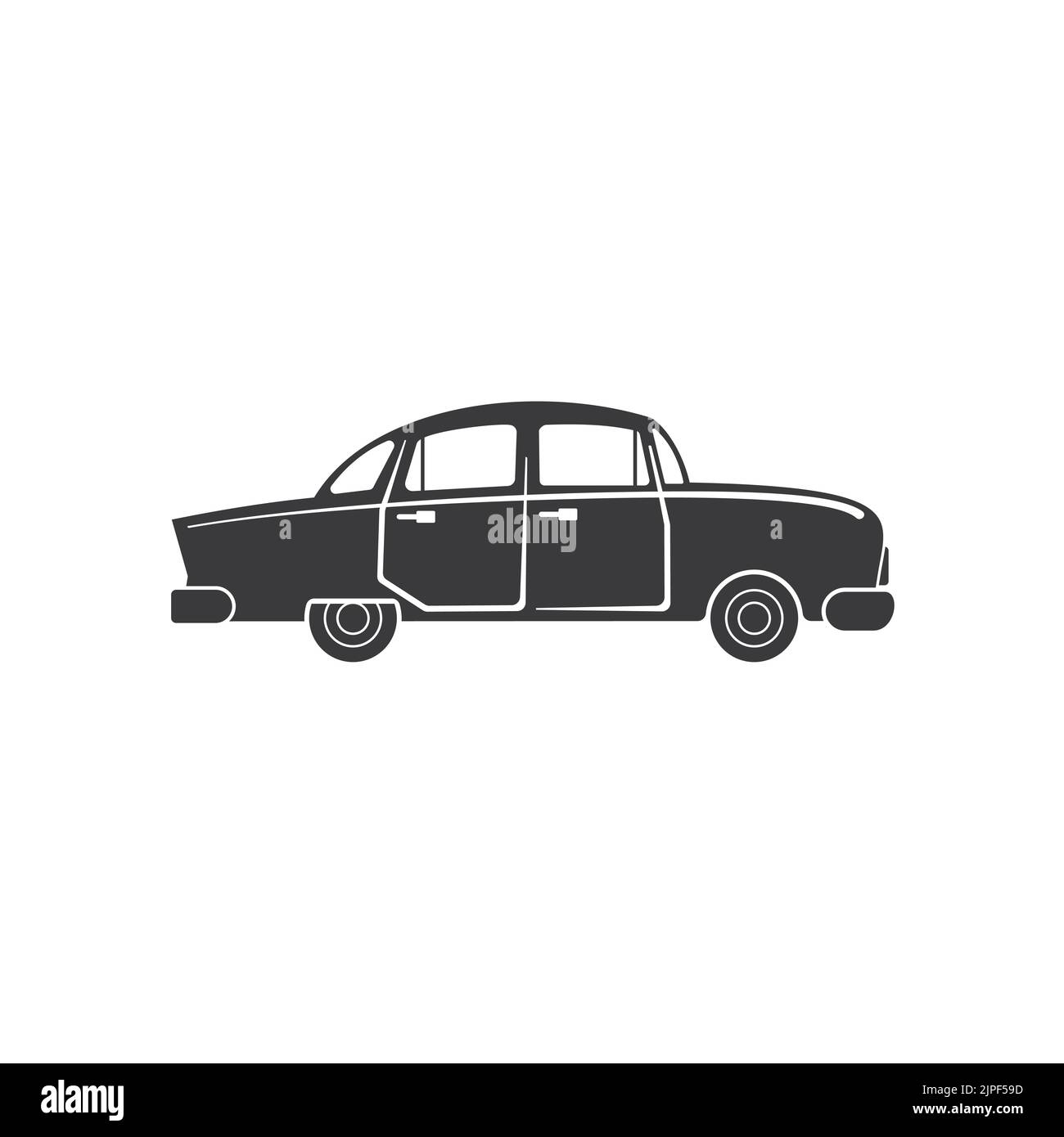 Oldtimer von 50s oder 60s Jahren isoliert Motor zeigen altes Modell. Vector schnellen Transport, amerikanischen oder europäischen monochromen Automobil, Seitenansicht. Retro-Auto, Transportartikel, Nostalgie-Transport Stock Vektor