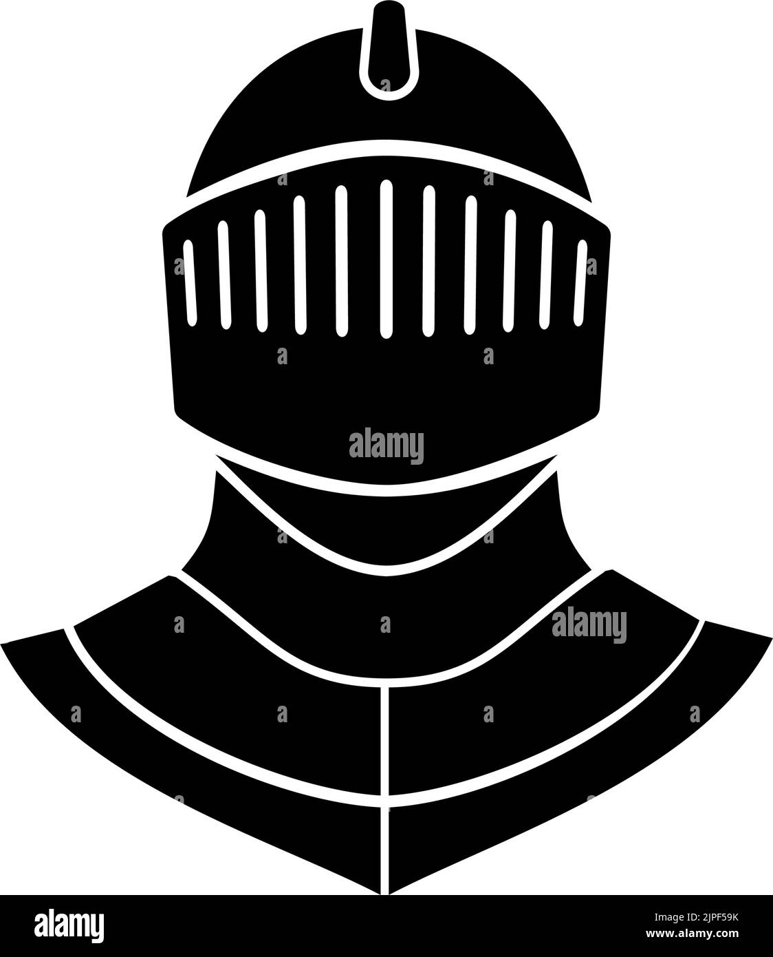 Helm von mittelalterlichen Ritter Vorderansicht isoliert Silhouette. Vector Panzermaske von Kreuzritter, Gladiator oder spartan Stock Vektor