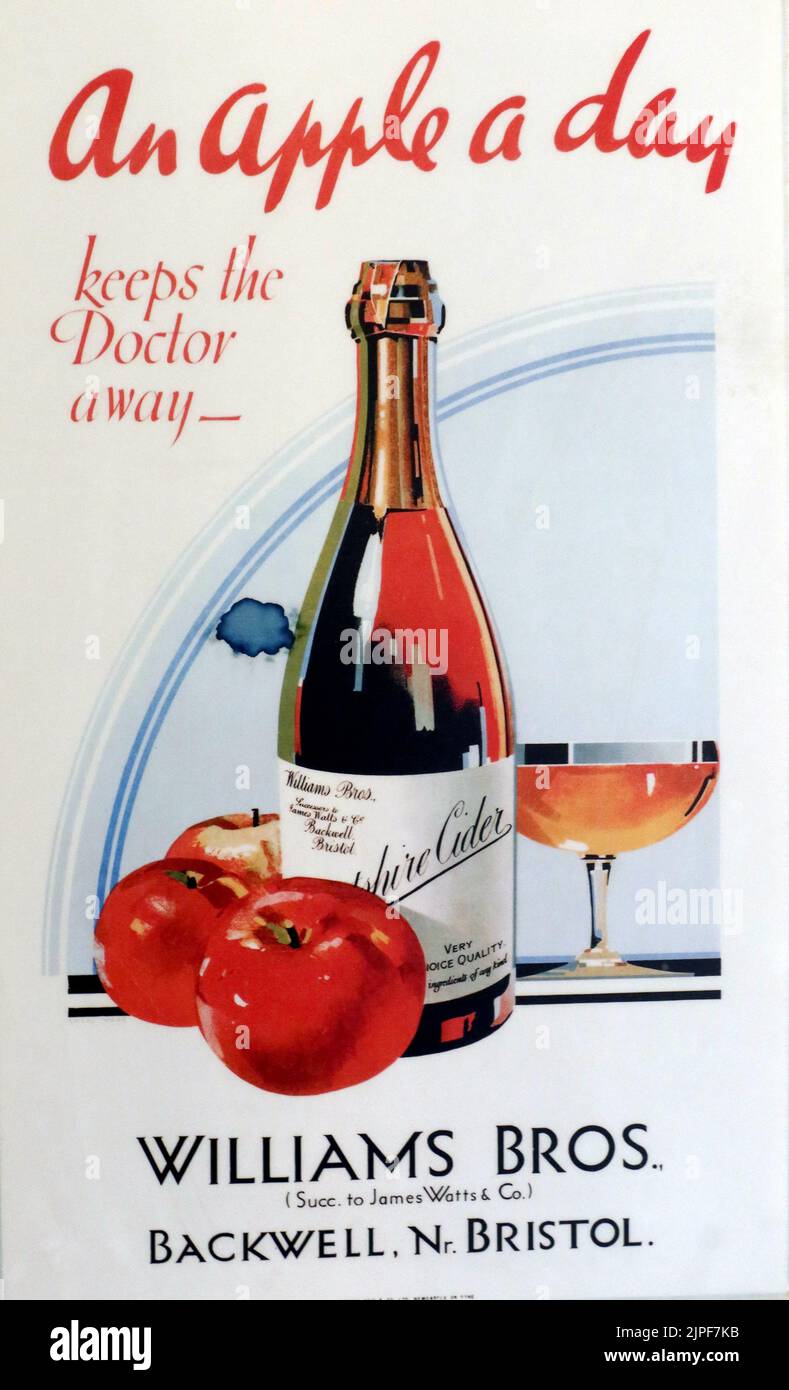 Ein Apfel am Tag, hält den Arzt fern, Werbung von Williams Bros, Backwell, Bristol, England, Großbritannien Stockfoto