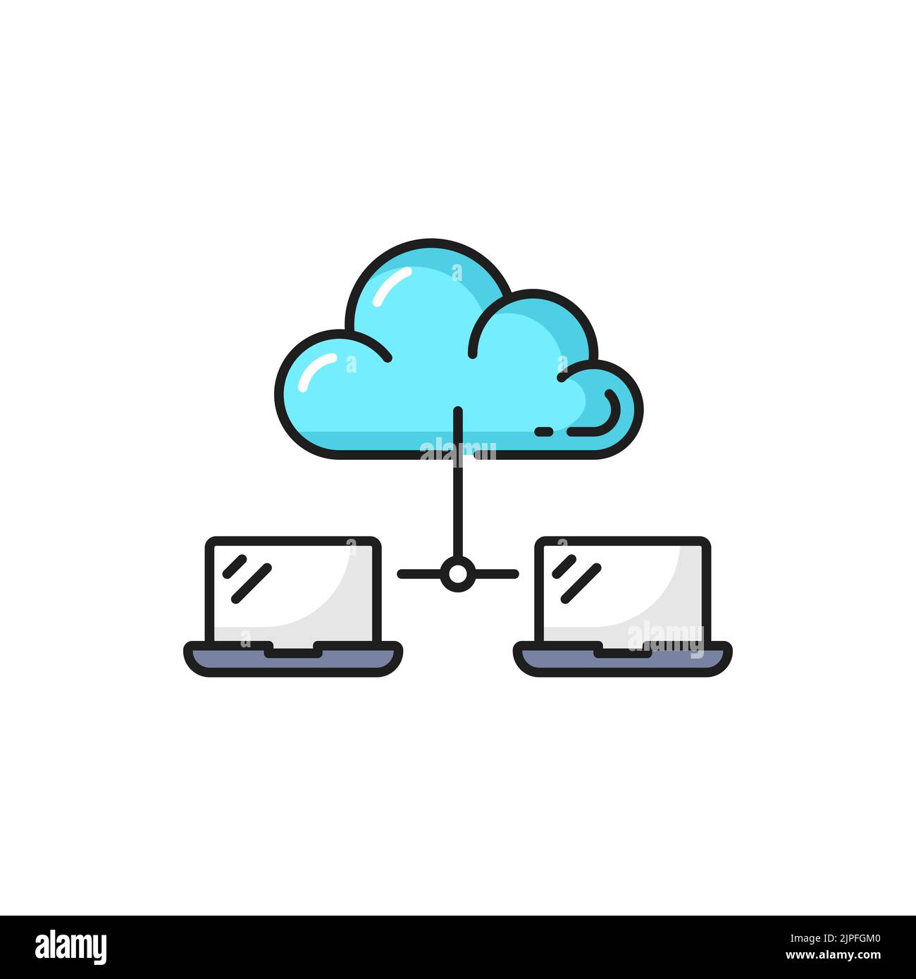 Dada Cloud-Technologie umreißen Symbol mit Laptop-Computer mit der Cloud verbunden. Informationsspeicherung, Synchronisierung und sicherer Remote-Zugriff, Datensicherung Thin-Line-Vektor-Symbol, lineares Symbol Stock Vektor