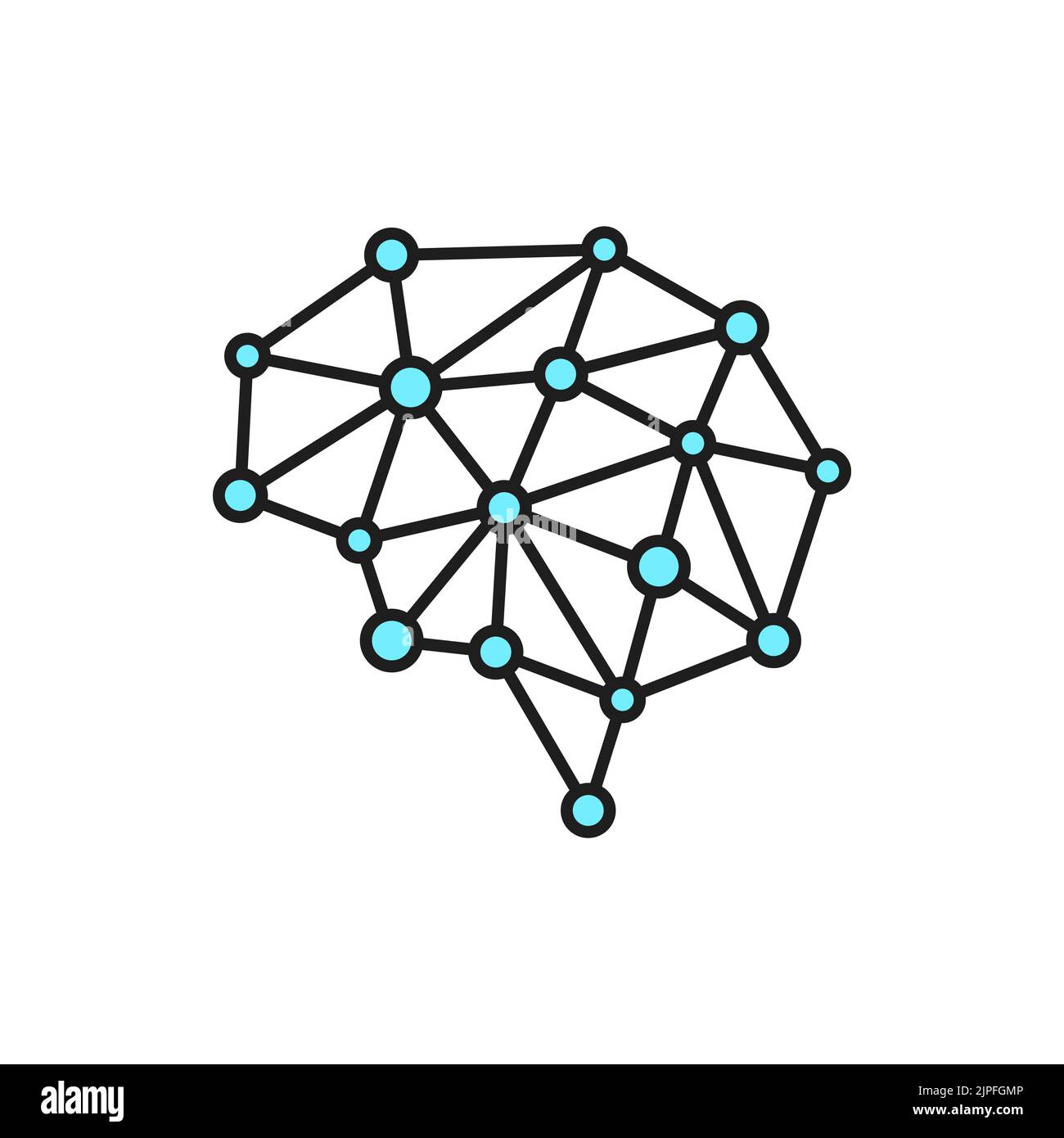 Künstliche Intelligenz, maschinelles Lernen und neuronales Netz umreißen Symbol mit dem menschlichen Gehirn. KI und kybernetische Technologie, Hirnneuronen studieren dünne Linie Vektor-Zeichen oder minimalistisches Piktogramm Stock Vektor