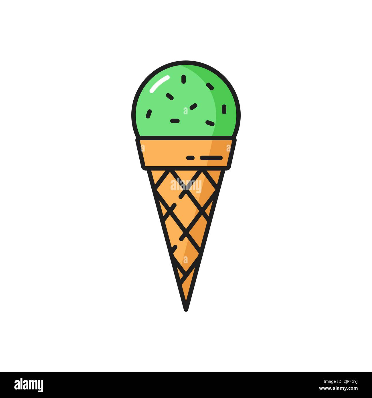 Kiwi- oder grüner Apfel-Eislöffel in isoliertem Waffelkegel ...