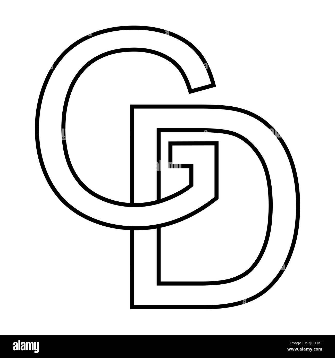 Logo-Zeichen gd dg-Symbol, nft-Zeilensprungbuchstaben g d Stock Vektor