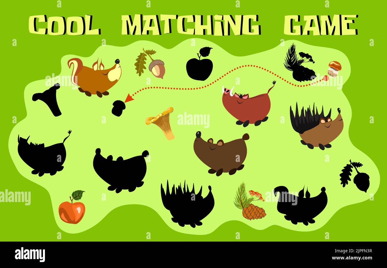 Matching-Spiel für Kinder Vektor Bildung Spiel. Homeschooling Aktivität für Kinder im Vorschulalter und Kleinkinder Stock Vektor