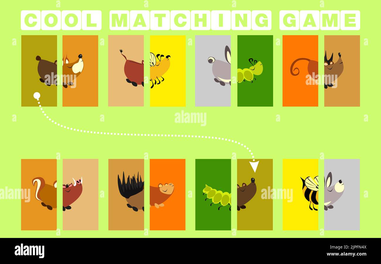 Matching-Spiel für Kinder Vektor-Lernspiel. Homeschooling Aktivität für Kinder im Vorschulalter und Kleinkinder Stock Vektor