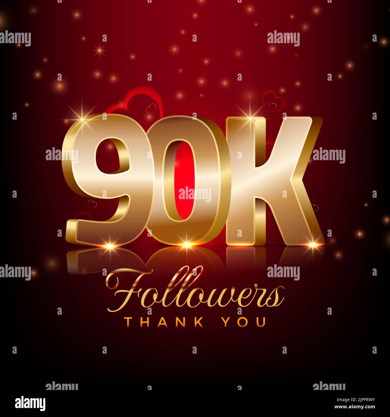 Danke 90 tausend Anhänger Happy Celebration Banner 3D Stil rot und Gold HintergrundDanke 90 tausend Anhänger Happy Celebration Banner 3D s Stock Vektor