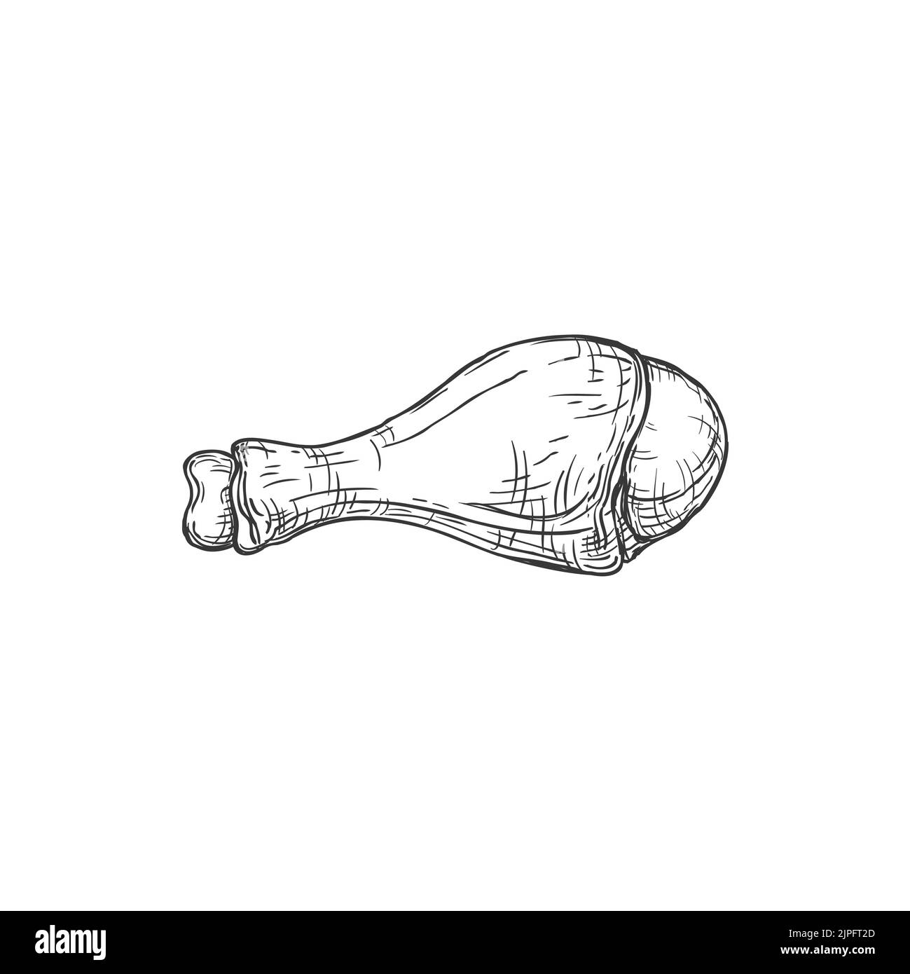 Pute Bein gebacken gegrillter Drumstick isoliert monochromen Skizze Symbol. Vector gerösteten Bein von Henne, Geflügelfleisch von Tiervögeln von Hand gezeichnet. Knusprig gegartes Broiler-Bein, Street Food Snack, Barbeque von Wild Stock Vektor