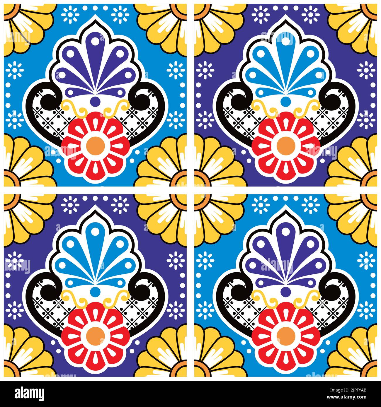 Fliesen nahtlose Vektor-Muster von Volkskunst aus Mexiko mit Blumen und dekoratives Design inspiriert Stock Vektor