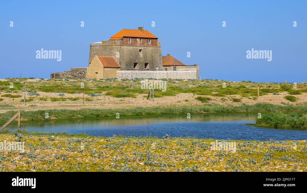 Fort Mahon in Nordfrankreich an einem sonnigen Sommertag, blauer Himmel Stockfoto