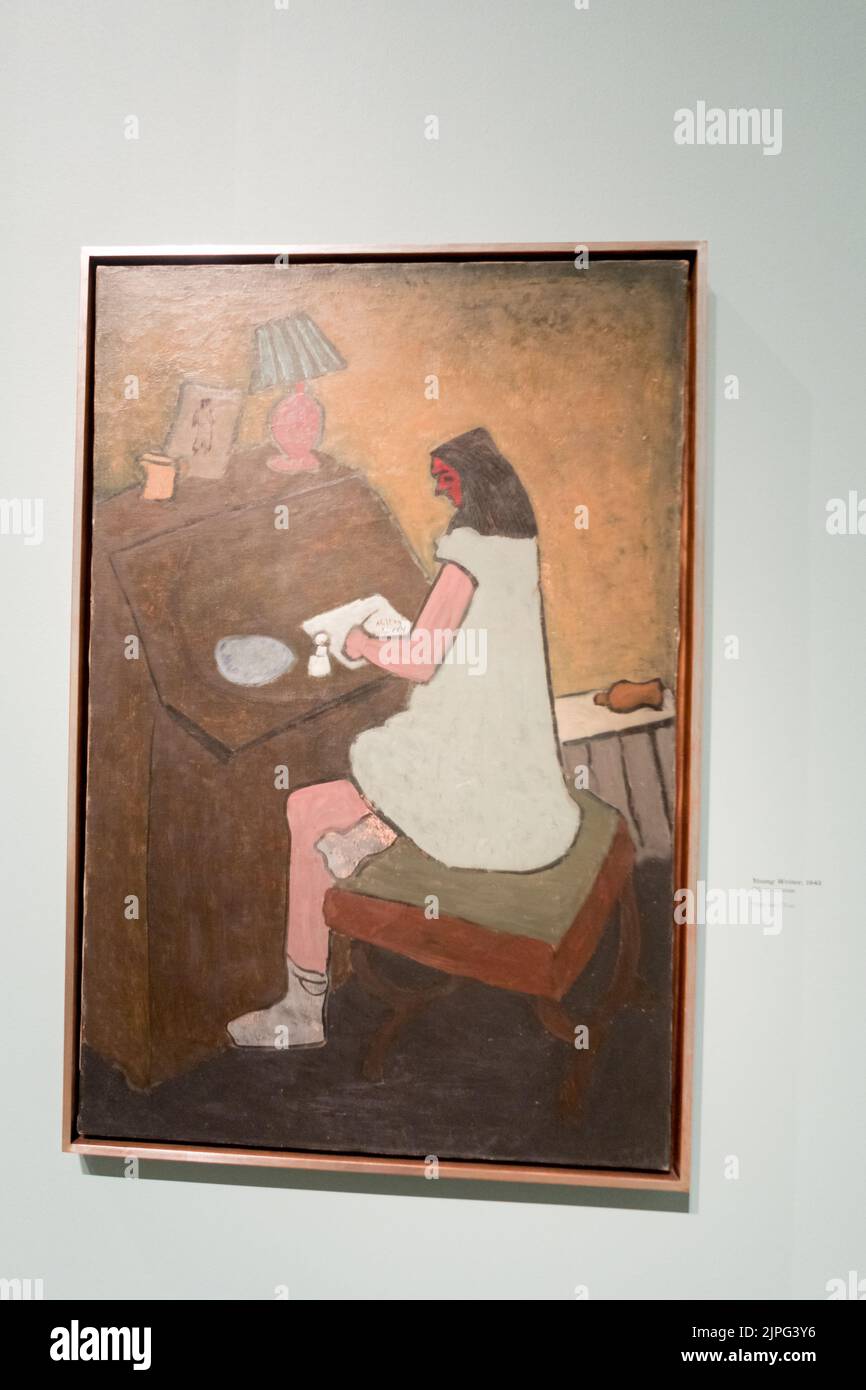 Ein Blick auf das Gemälde Young Writer, von dem amerikanischen Coloristen Milton Avery Stockfoto