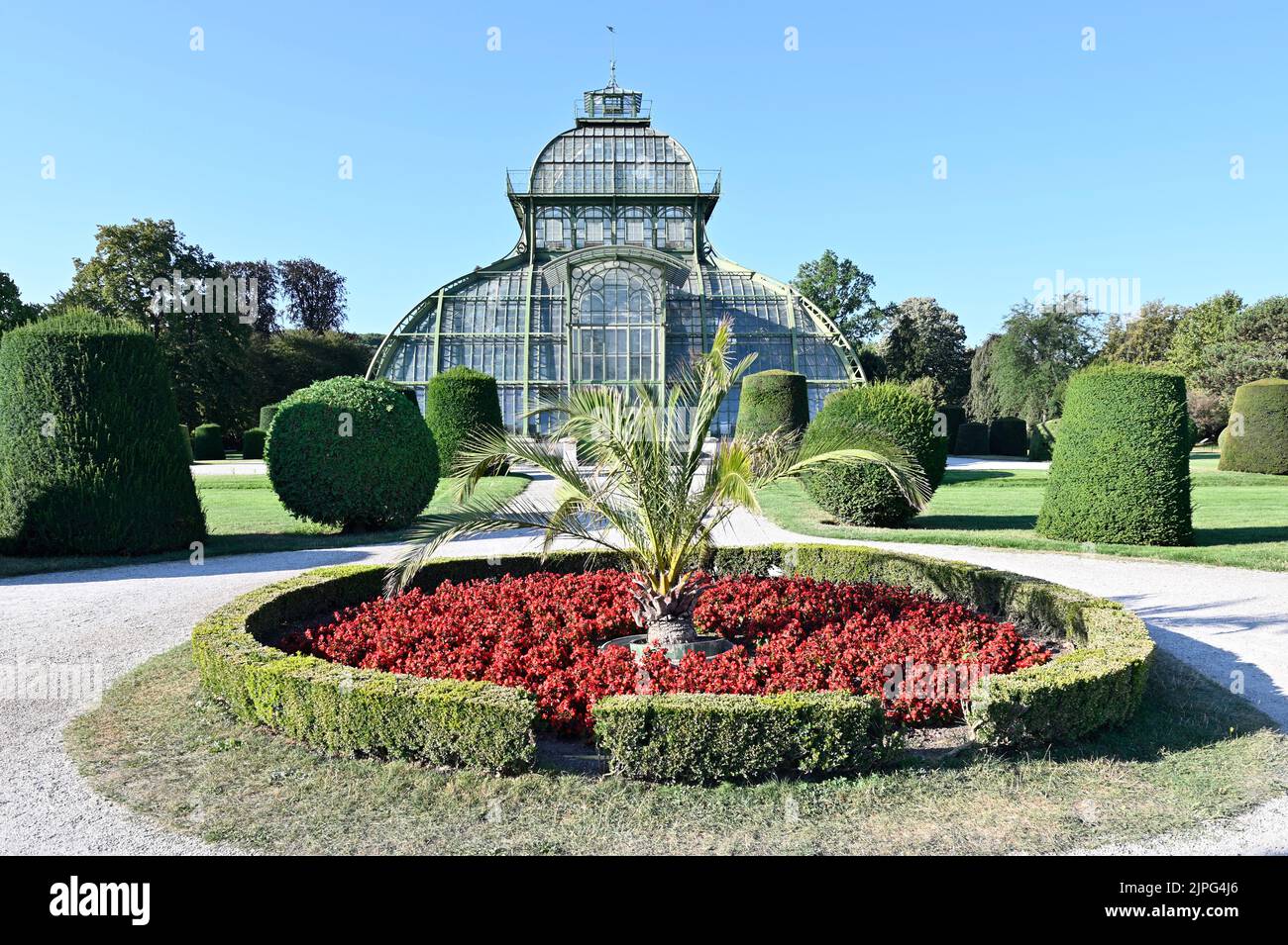Wien, Österreich. Das Palmenhaus im Schlosspark Schönbrunn Stockfoto