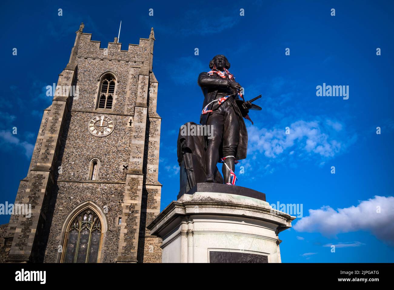 Statue des Malers Thomas Gainsborough auf dem Sudbury Marktplatz in Suffolk Stockfoto