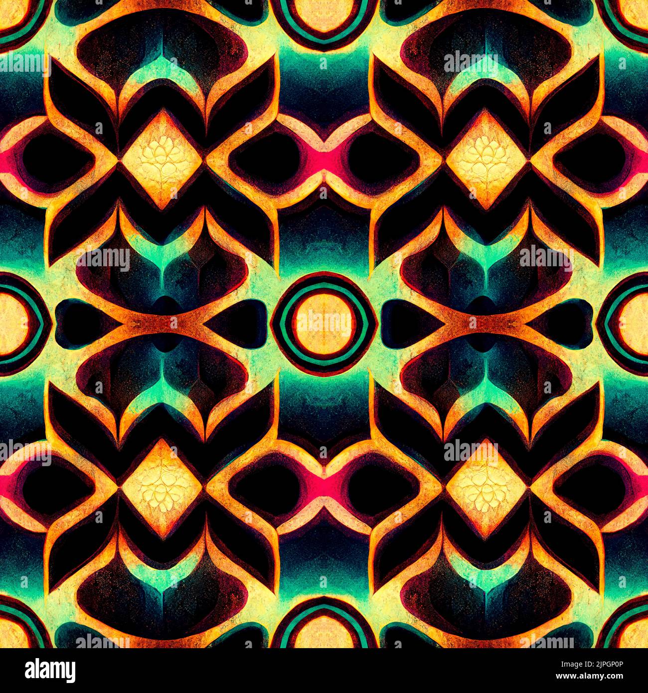 Ein nahtloses Muster aus einem farbenfrohen symmetrischen Design - ideal für Tapeten Stockfoto
