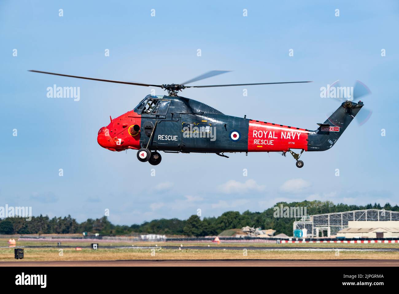 Vintage Royal Navy Westland Wessex HU5 Search & Rescue Helicopter XT761 kommt in RAF Fairford an, um am Royal International Air Tattoo teilzunehmen Stockfoto