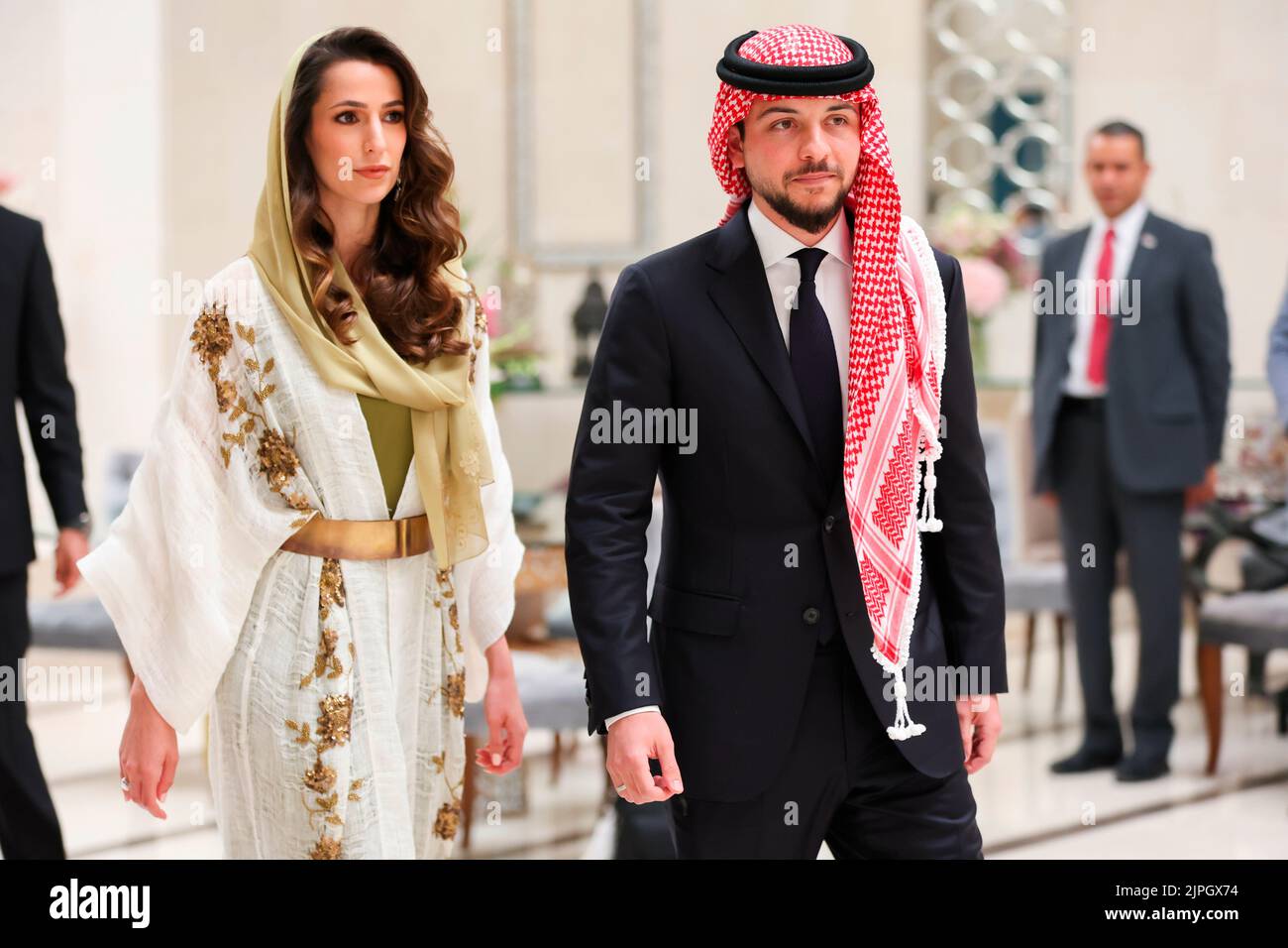 Amman, Jordanien. 17. August 2022. Engagement von Kronprinz Al Hussein und Frau Rajwa Al Saif in Amman, am 17. August 2022, Quelle: Royal Hashemite Court/Albert Nieboer/Netherlands OUT/Point de Vue OUT/dpa/Alamy Live News Stockfoto