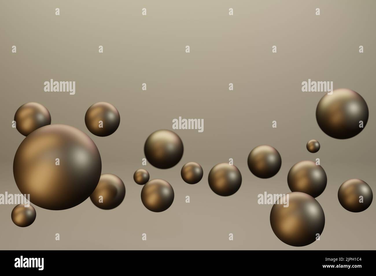 Fallender Goldkugel Hintergrund. Kugel Form Design Tapete. 3D Abbildung. Stockfoto