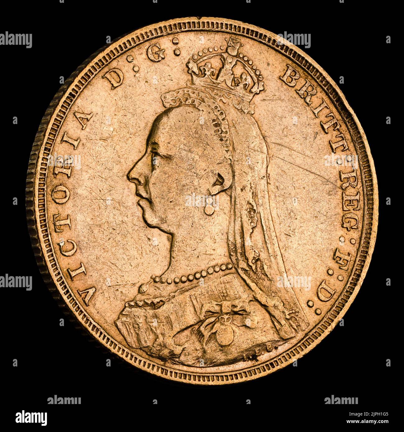 1891 Gold Sovereign Coin -Vorderseite Stockfoto