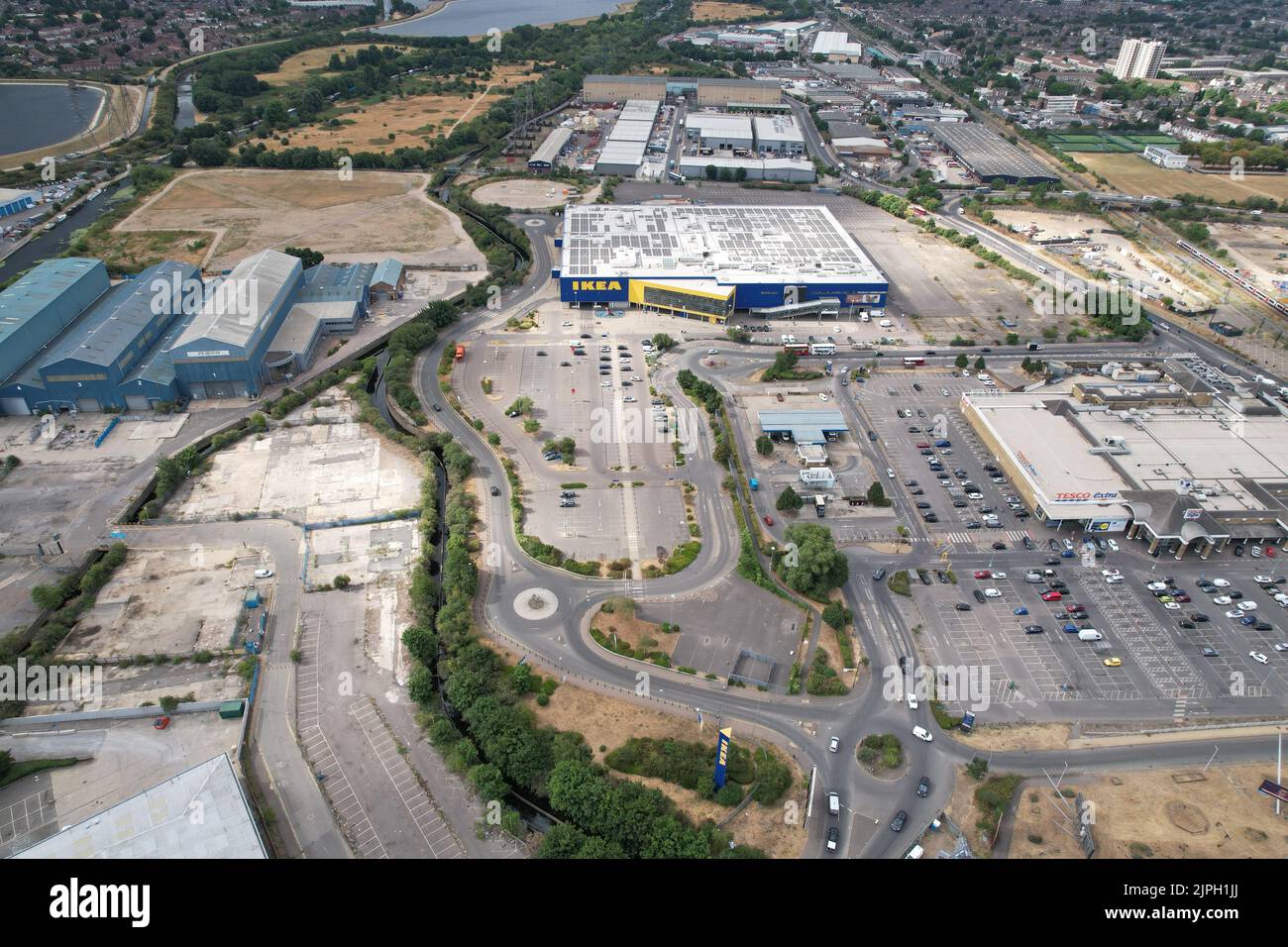 IKEA Store Edmonton North London UK Drohnenansicht Stockfoto