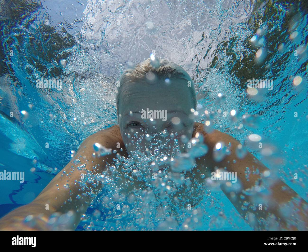 Unterwasser, Tauchen, Selfie, unter Wasser, Tauchen, Tauchen Stockfoto
