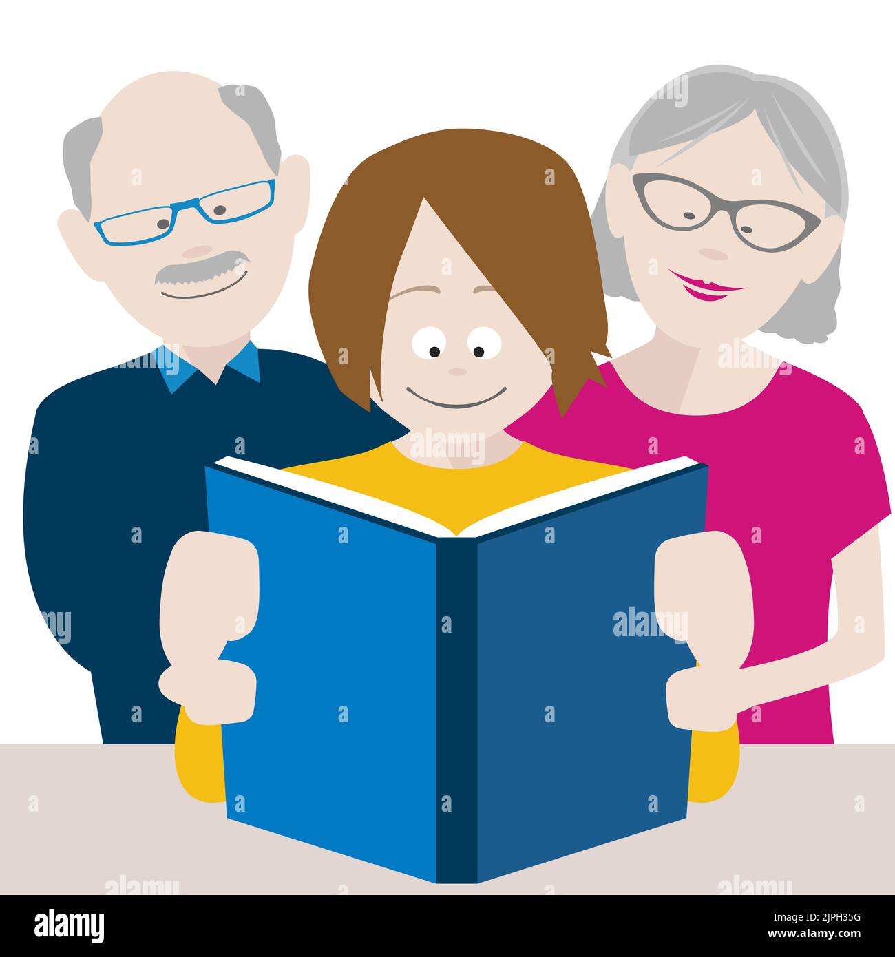 Großeltern und Enkel genießen es, gemeinsam ein Buch zu lesen. EPS-Datei verfügbar Stock Vektor