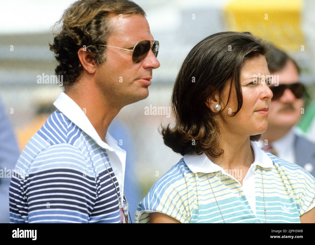 OLYMPISCHE SOMMERSPIELE LOS ANGELES 1984 Schwedisches Königspaar am Lake Casitas und das Kanurennen Stockfoto