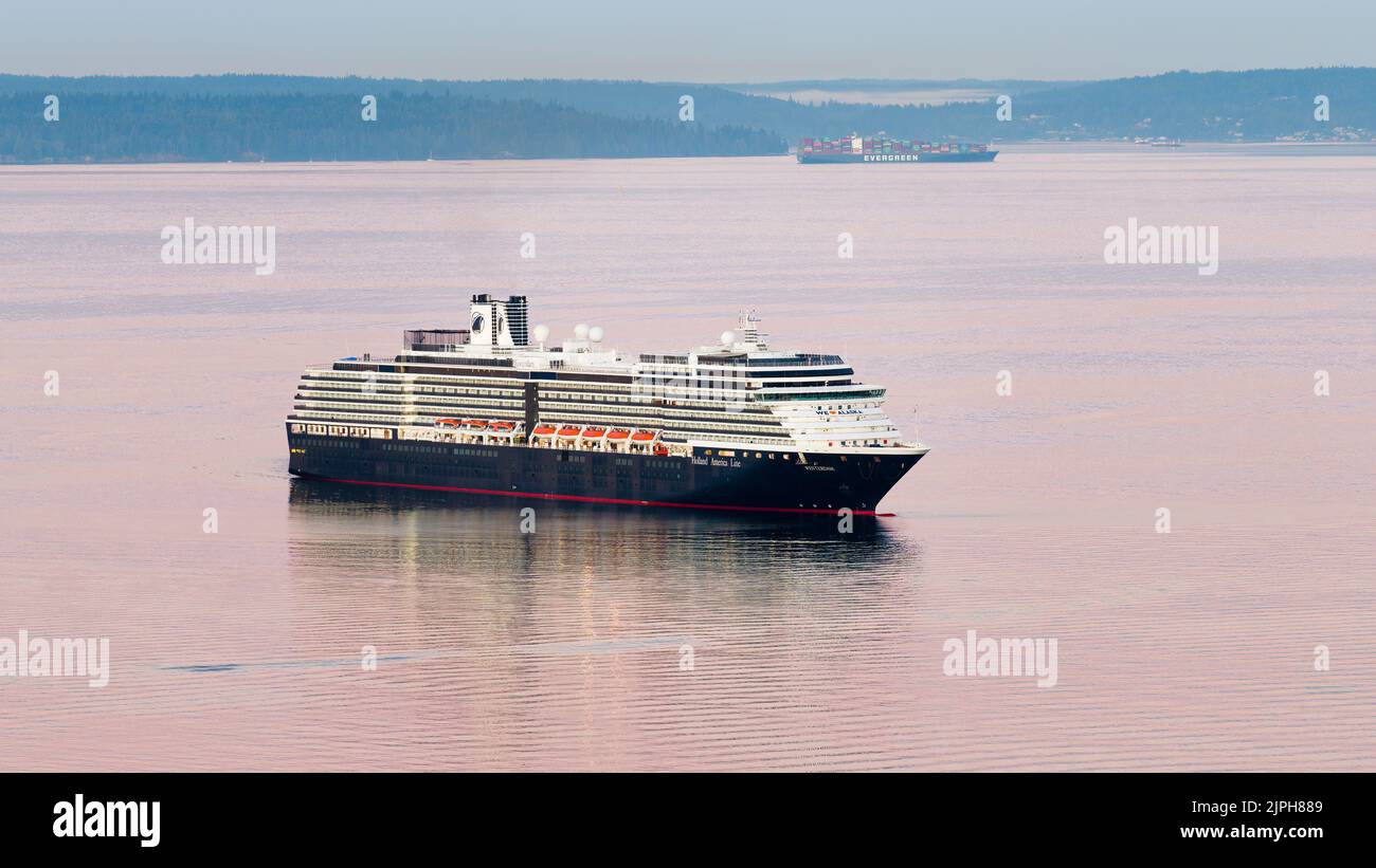 Seattle - 14. August 2022; Morgenankunft in Seattle für Holland Amerika Kreuzschiff Westerdam nach der Tour durch Alaska Stockfoto