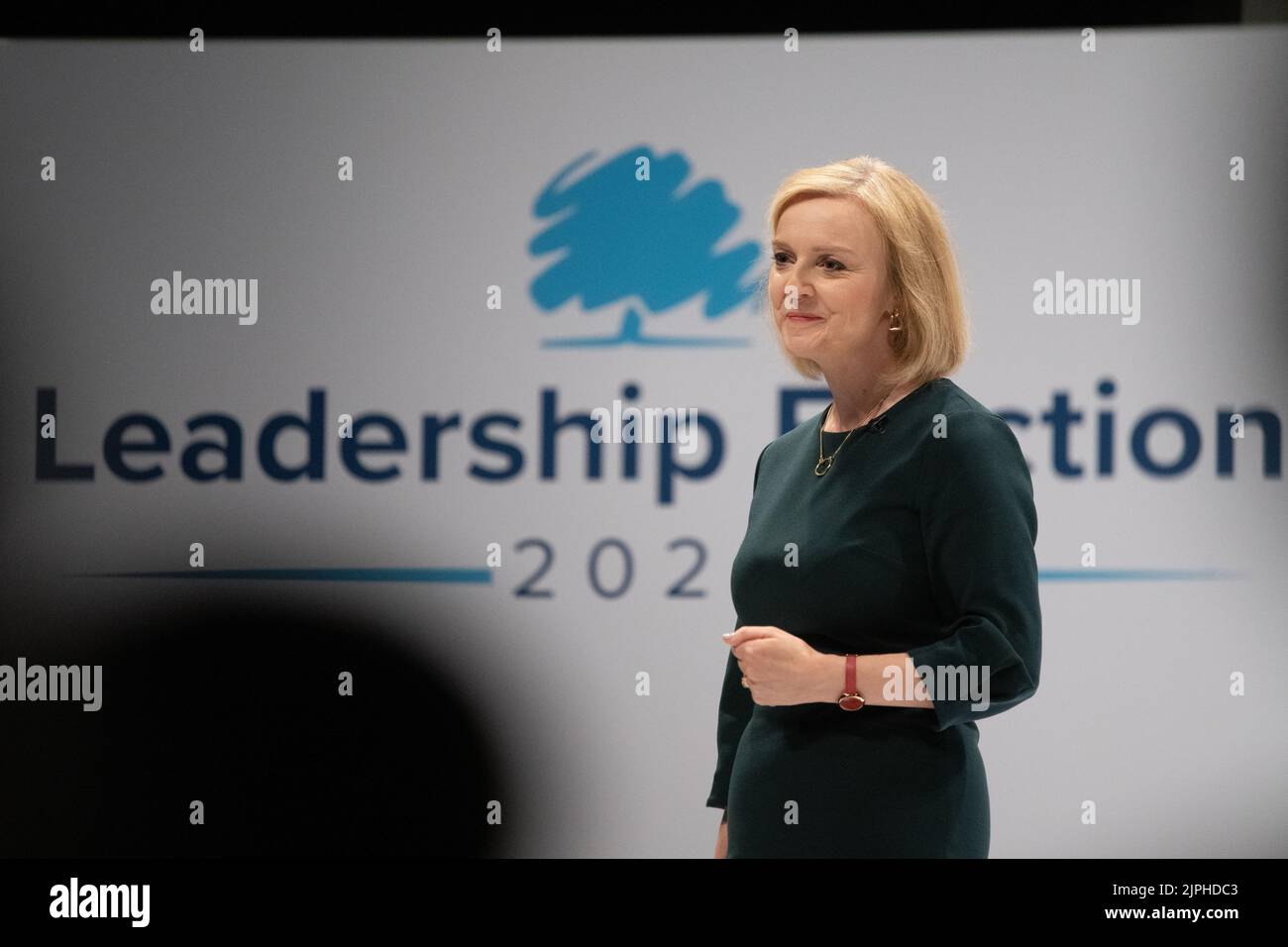 Liz Truss 2022 - Liz Truss bei den konservativen Führungswahlen in Perth, Schottland, Großbritannien - 16. August 2022 Stockfoto