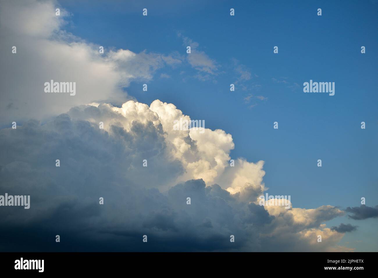 Grau-weiße Cumulus-Wolken, Himmelsansicht (Landschaft) Stockfoto