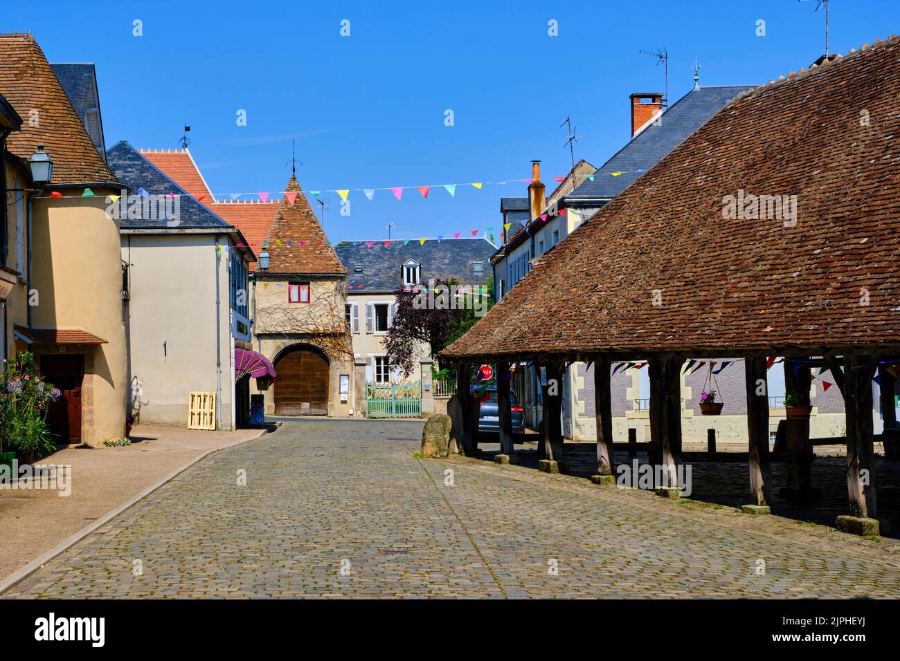 Frankreich, Indre, Dorf Sainte-Sévère-sur-Indre, wo Jacques Tati 1949 Jour de Fête filmte Stockfoto