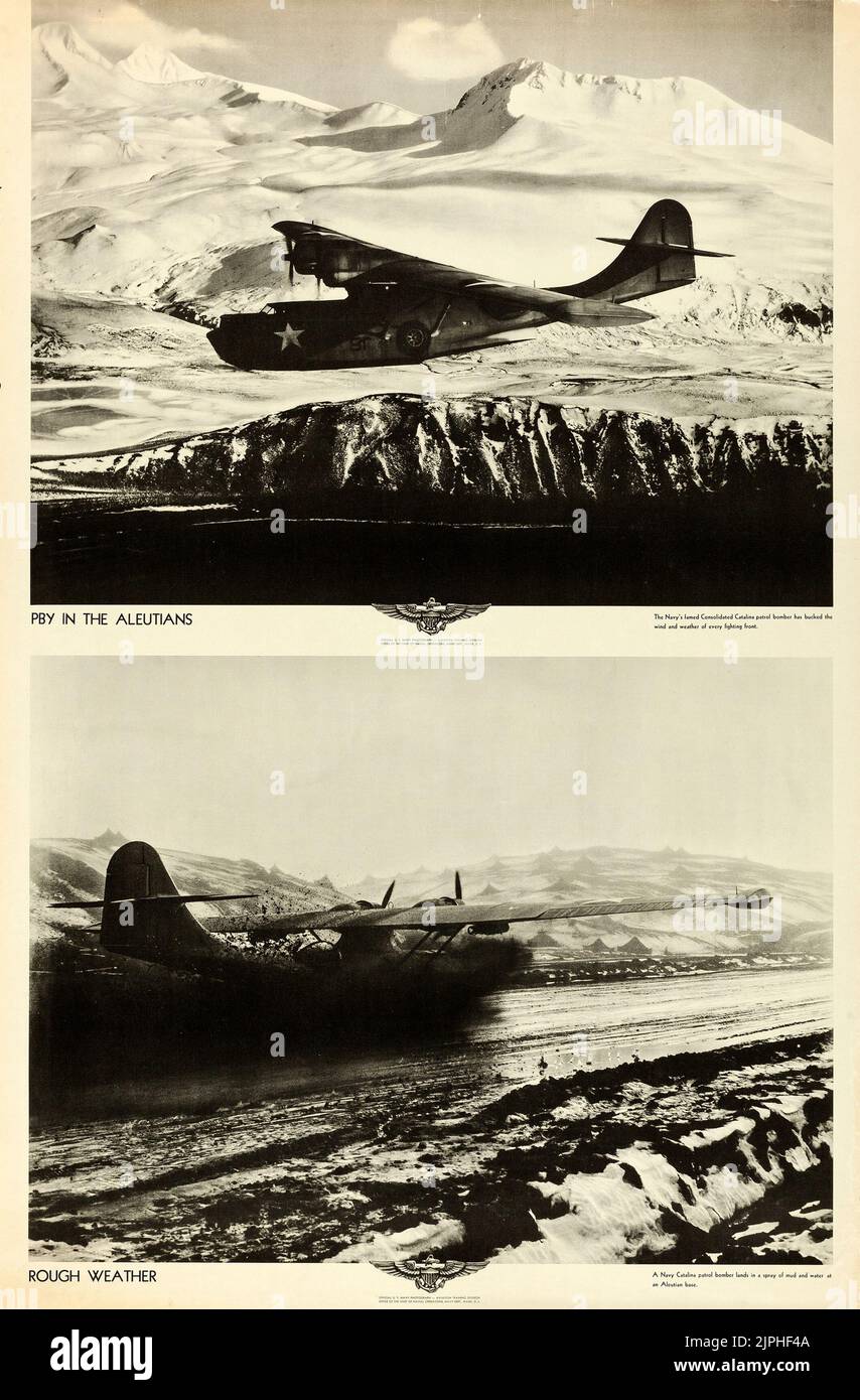Zweiter Weltkrieg U.S. Naval Aviation (USA Marineblau, c. 1943) - Flugtraining Poster - PBY in den Aleutianern Stockfoto