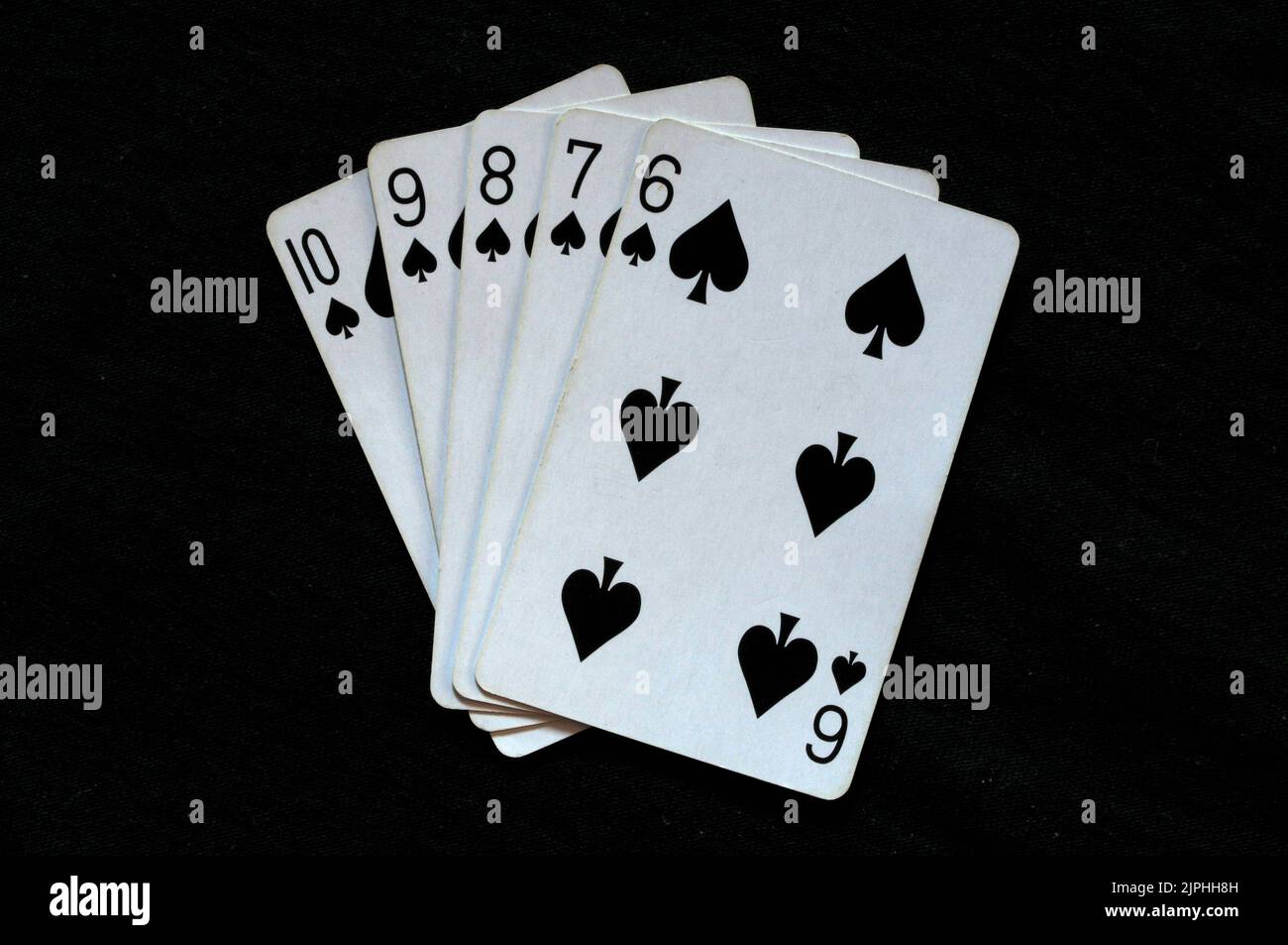 Pik-Lauf 6,7,8,9,10 Spielkarten Stockfoto