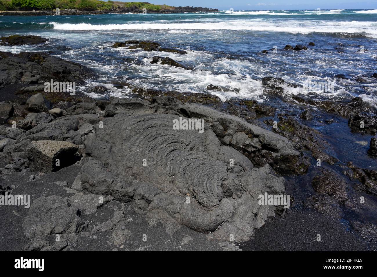 Punaluu Black Sand Beach, Hawaii Big Island Stockfoto