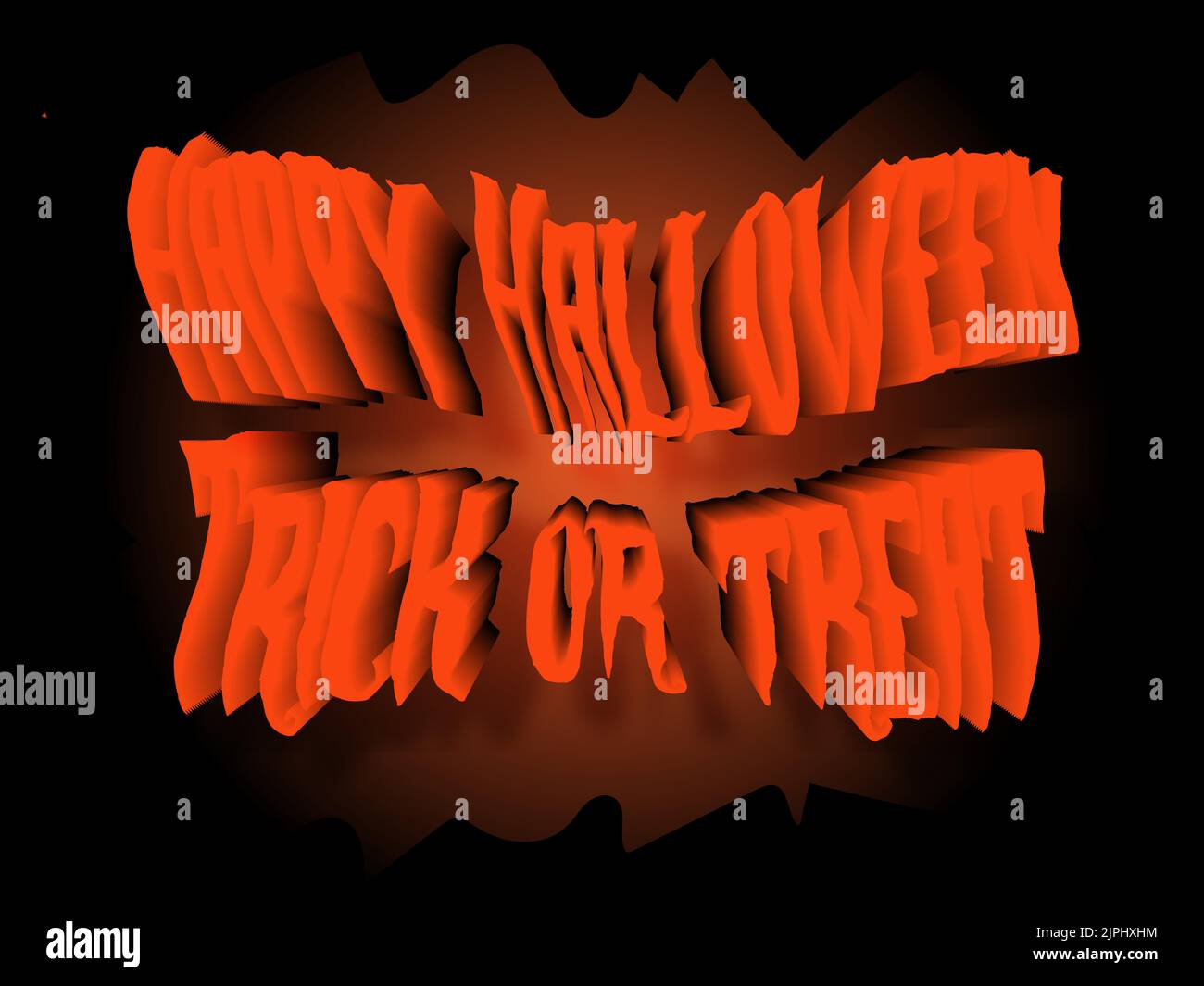 Happy Halloween und Trick or Treat 3D Illustration Text Banner. Halloween-Banner mit Hintergrund hinten. Stock Vektor
