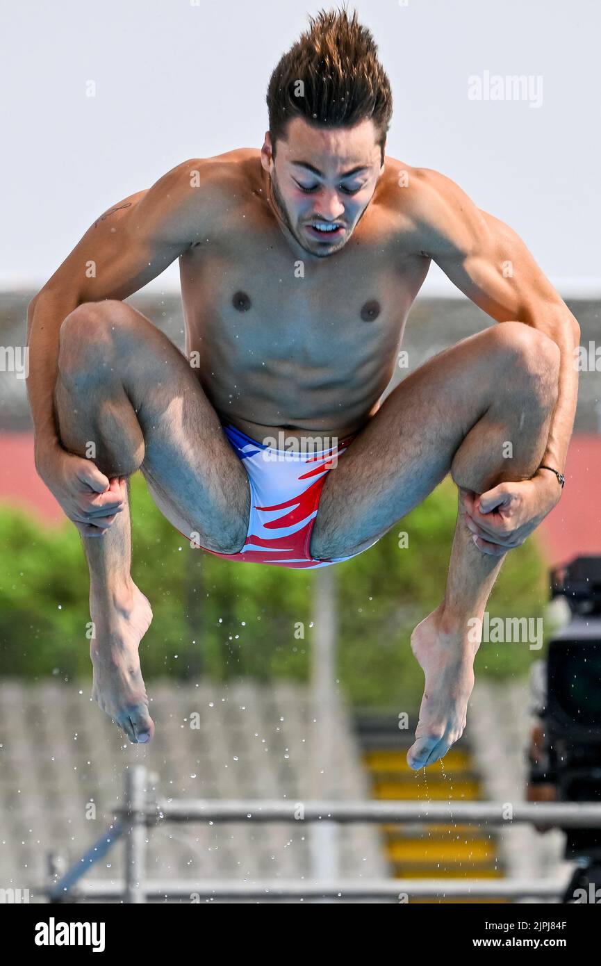 Roma, Italien. 18. August 2022. BOUYER Jules FRA FRANCE1m Sprungbrett Männer Vorläufiges Tauchen Roma, 18/8/2022 Stadio del Nuoto XXVI len Europameisterschaften Roma 2022 Foto Andrea Masini/Deepbluemedia/Insidefoto Kredit: Insidefoto di andrea staccioli/Alamy Live News Stockfoto