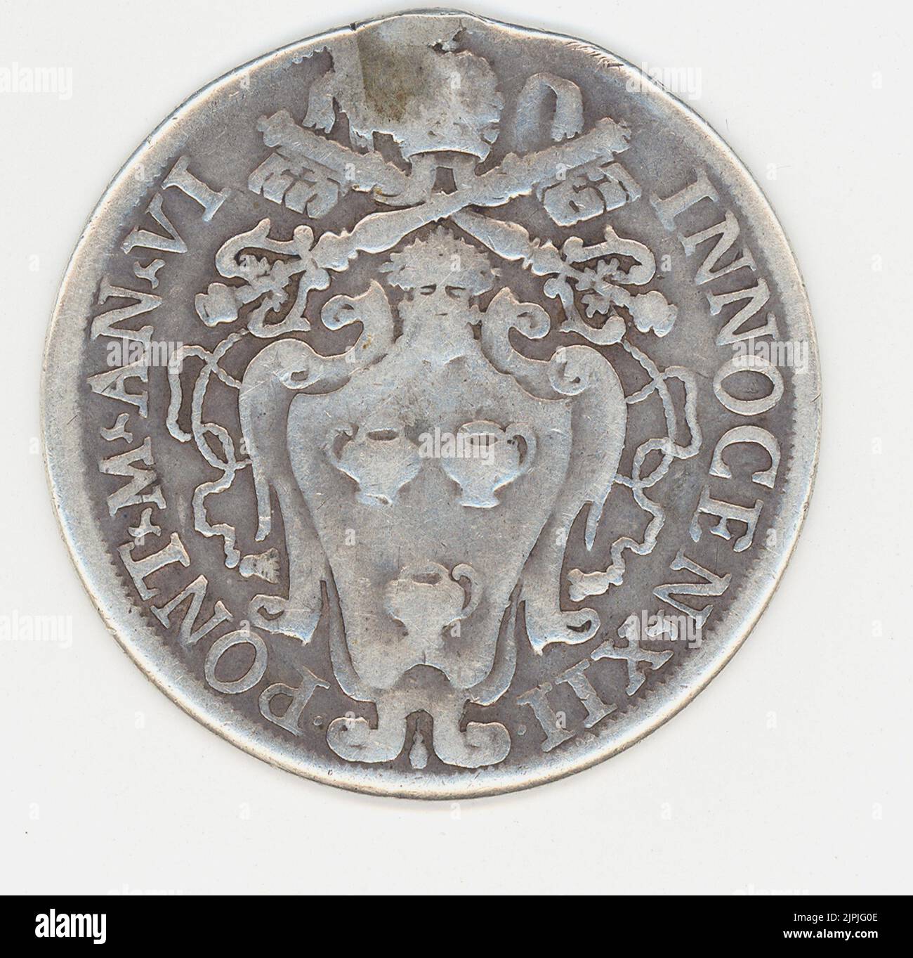 1692 , ITALIEN : die Vatikanmünze zur Zeit des neapolitanischen Papstes INNOCENZO XII ( geborener Prinz Antonio Pignatelli , Spinazzola , Bari 1615 - Rom 1700 ) Von 1691 bis 1700 - PAPA - RELIGIONE - RELIGION - VATICANO - Tiara - prelato - Priester - ARALDICA - Wappentier - Heraldik - Nobiltà - ADEL - moneta - conio - ---- Archivio GBB Stockfoto