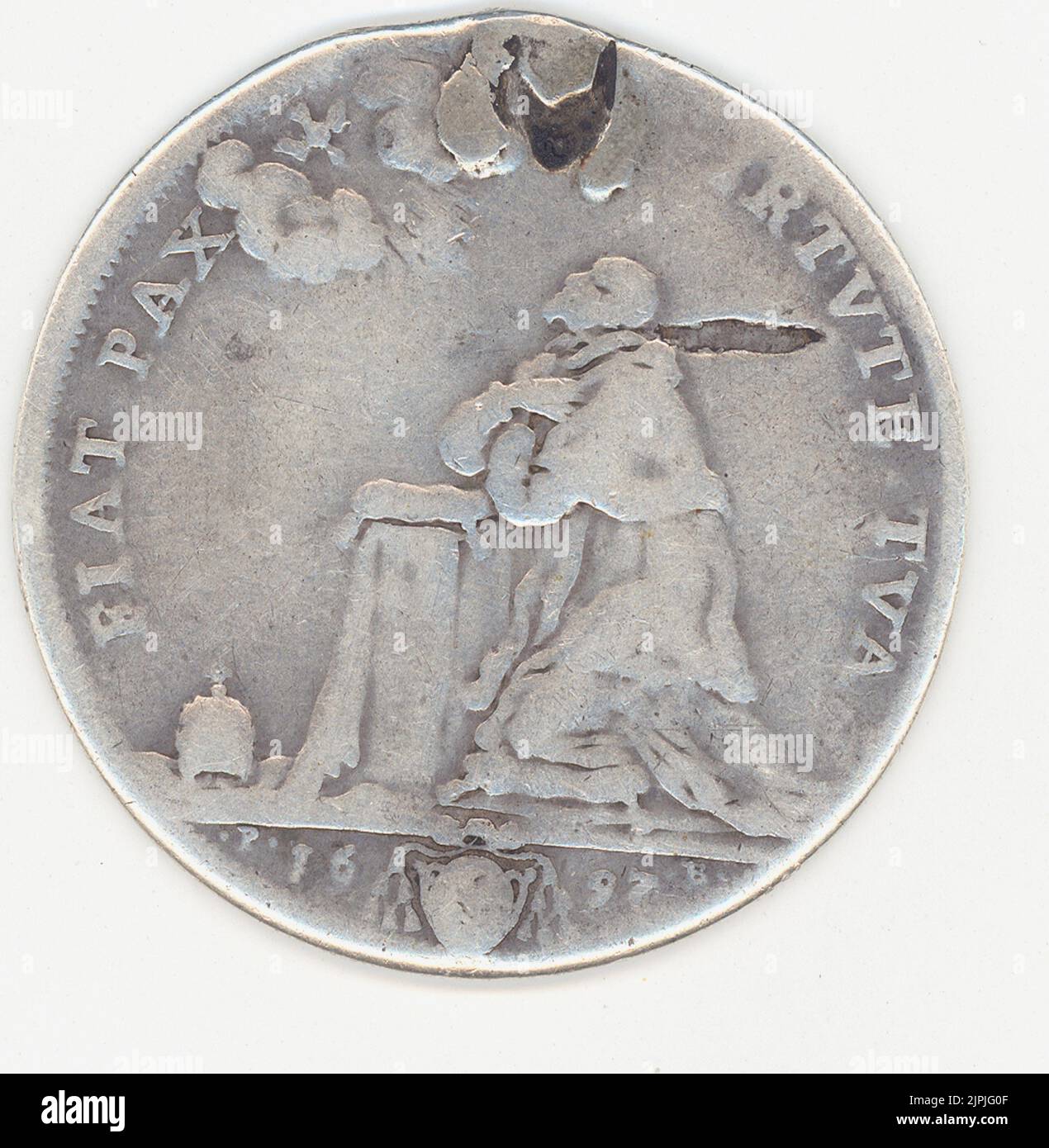 1692 , ITALIEN : die Vatikanmünze zur Zeit des neapolitanischen Papstes INNOCENZO XII ( geborener Prinz Antonio Pignatelli , Spinazzola , Bari 1615 - Rom 1700 ) Von 1691 bis 1700 - PAPA - RELIGIONE - RELIGION - VATICANO - Tiara - prelato - Priester - ARALDICA - Wappentier - Heraldik - Nobiltà - ADEL - moneta - conio - ---- Archivio GBB Stockfoto