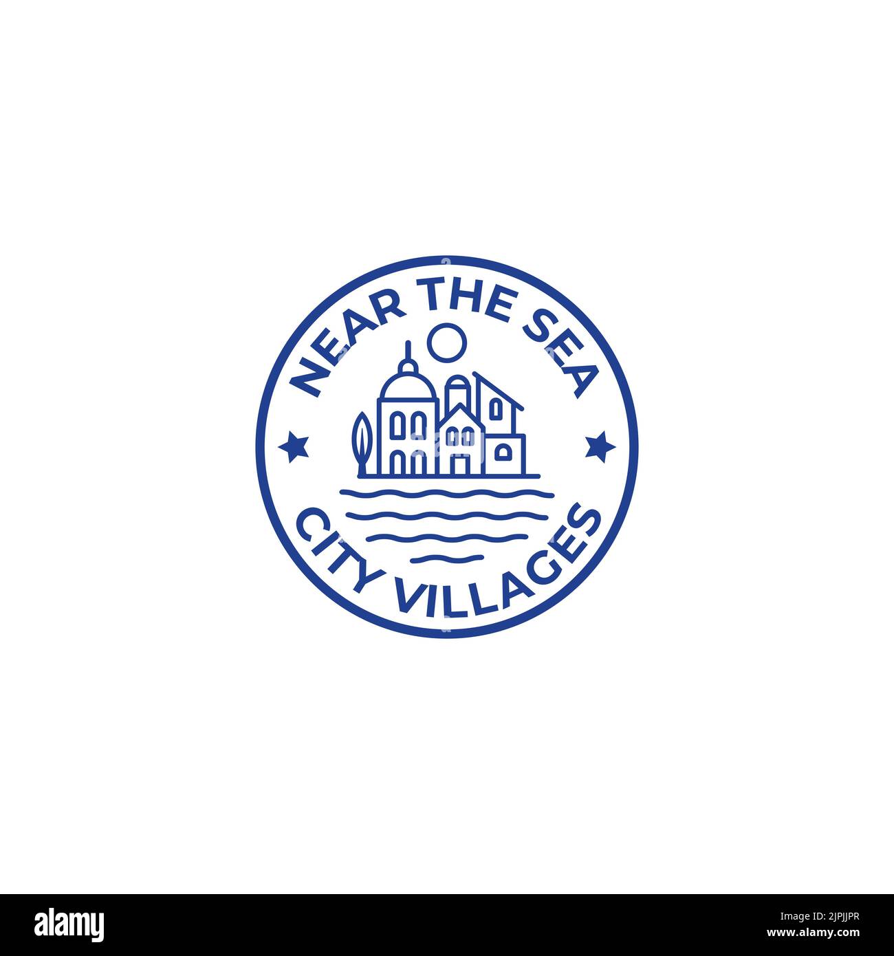 Ein kreatives Logo mit „Near the Sea City Villages“-Text auf weißem Hintergrund Stock Vektor