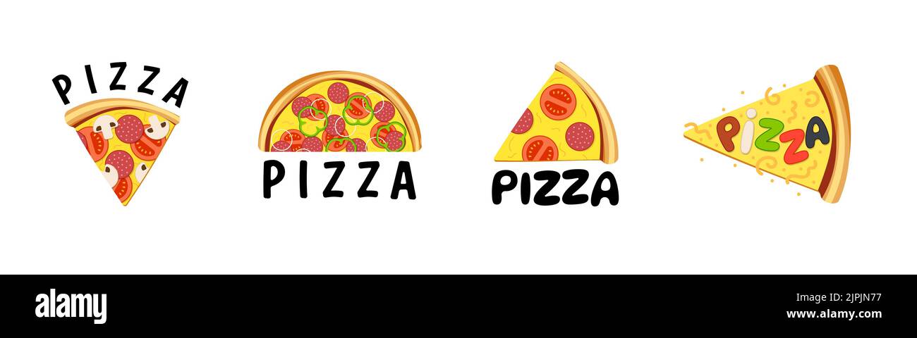 Pizza House Company Branding kreative Symbol Design-Vorlage für Pizzeria Café oder Restaurant gesetzt. Italienische traditionelle Küche Bäckerei Logo. Vektor eps buntes Abzeichen Stock Vektor