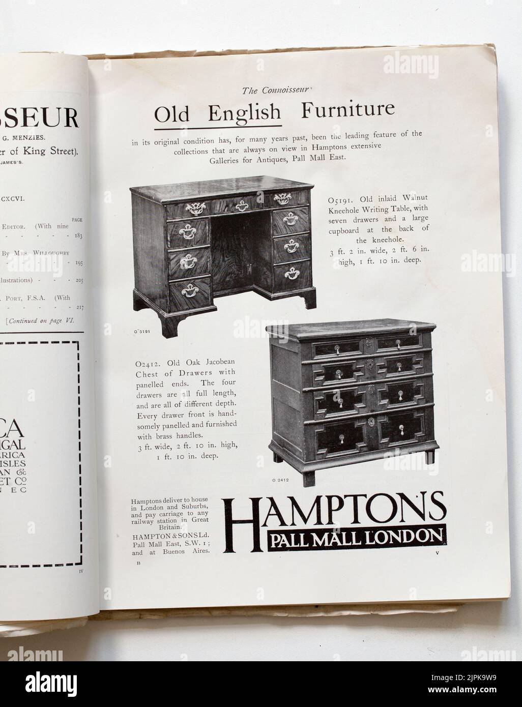 Werbung für altenglische Möbel von Hamptons of Pall Mall in London Stockfoto