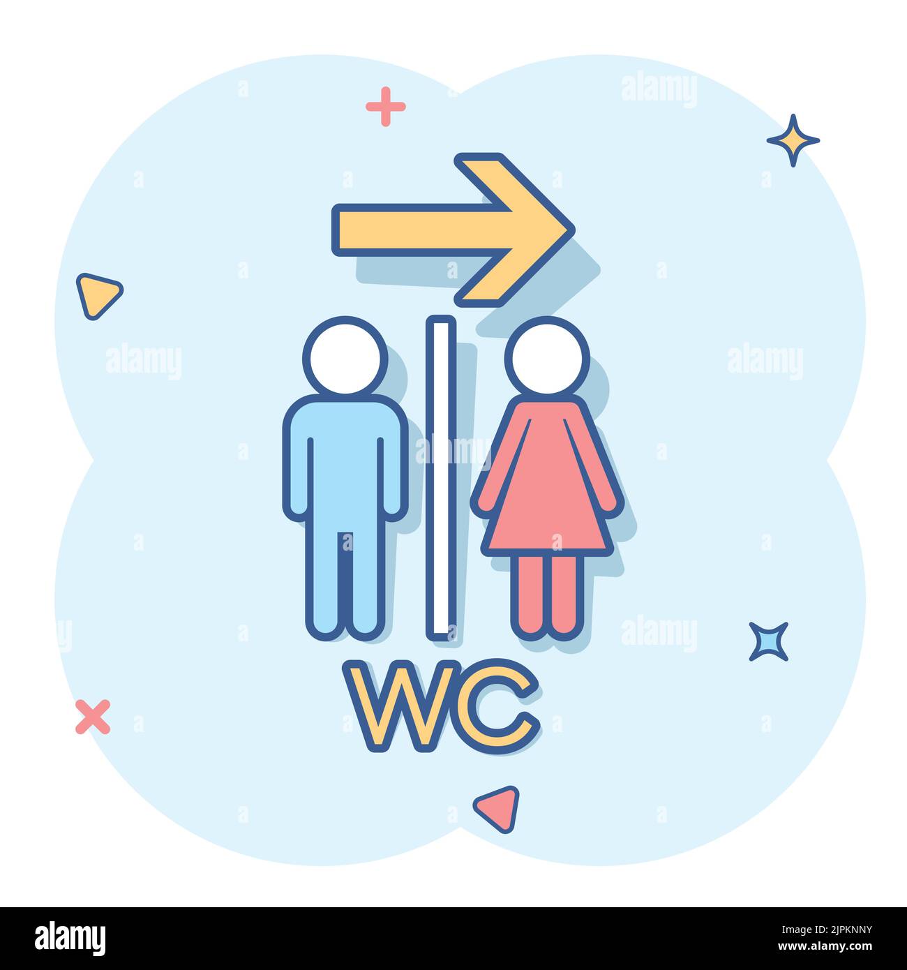 Vektor Cartoon, Toilette Symbol im Comic-stil. Männer und Frauen toilette Schild Abbildung Piktogramm. WC Business splash Wirkung Konzept. Stock Vektor