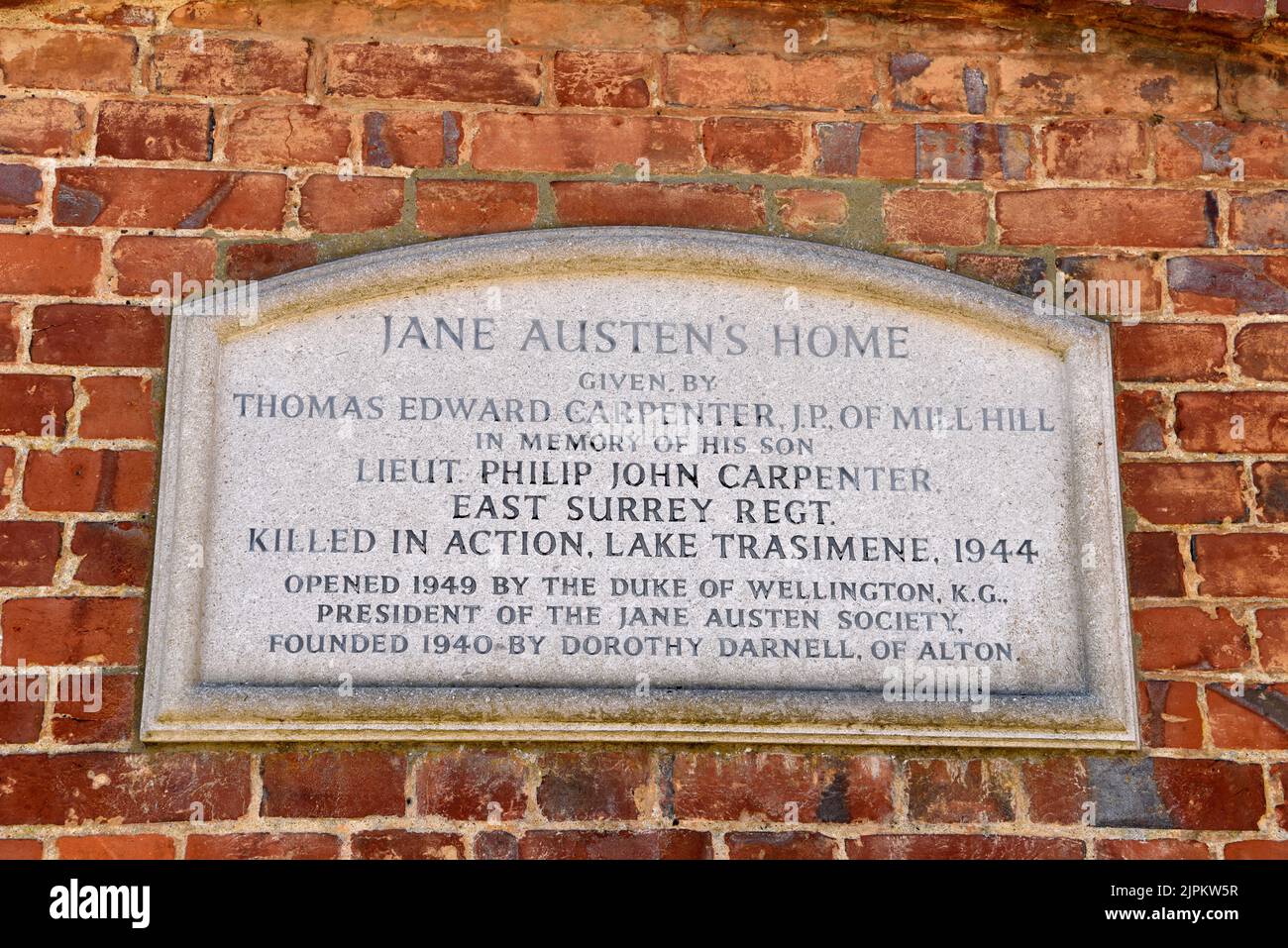 Jane Austen’s House, Chawton, in der Nähe von Alton, Hampshire, Großbritannien. In diesem Haus lebte Jane die letzten 8 Jahre ihres Lebens (1809-17). Stockfoto