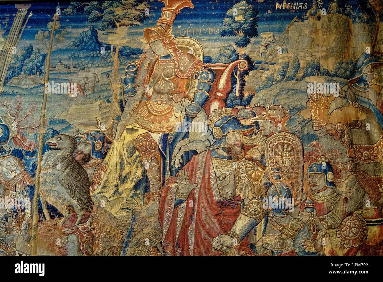 Frankreich, Indre et Loire, Loire-Tal, Château de Chenonceau, das von der UNESCO zum Weltkulturerbe erklärt wurde, ist der Tapisserie der Siegestrios der sieben Tugenden Stockfoto